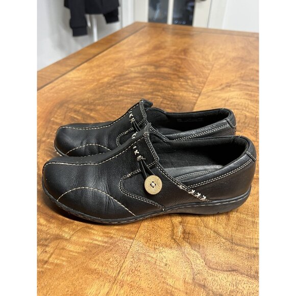 UnStructured By Clarks Women's 7 Shoes Black Leather Hippie Boho Button Loafers - Picture 2 of 5